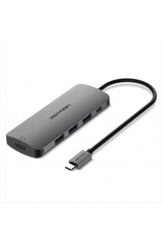 Bộ chuyển đổi Type-C ra HDMI + 3 cổng USB 3.0 + Type-C PD Vention CGPHA